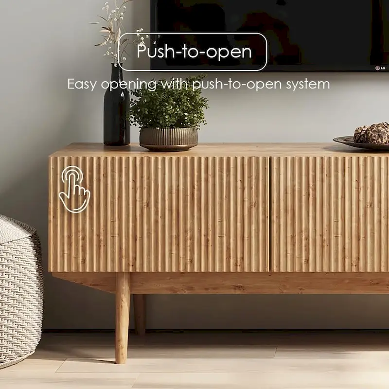 Living Skog Kelly TV Stand Console Fits TV's up to 65 in. with Wood Legs in Mid Century Modern Scandinavian Design