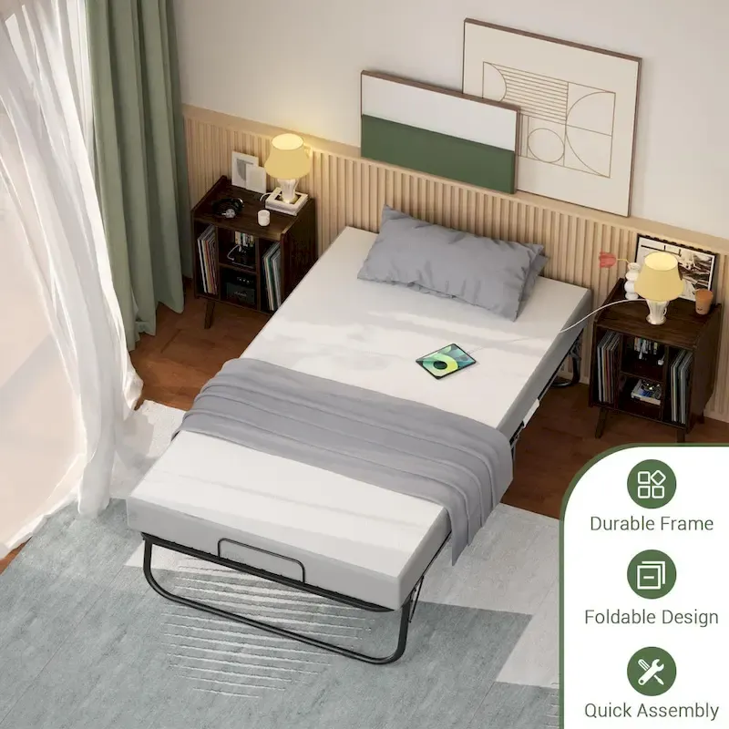 Folding Bed with 5 Inch Memory Foam Mattress, Rollaway Bed Extra Guest Bed with Wheel