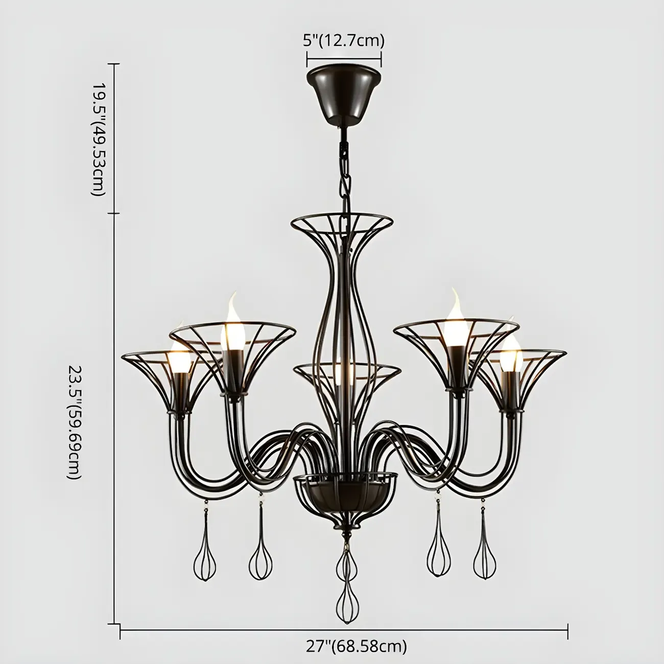 Black Metal Curved Design Modern Chandelier Fixture