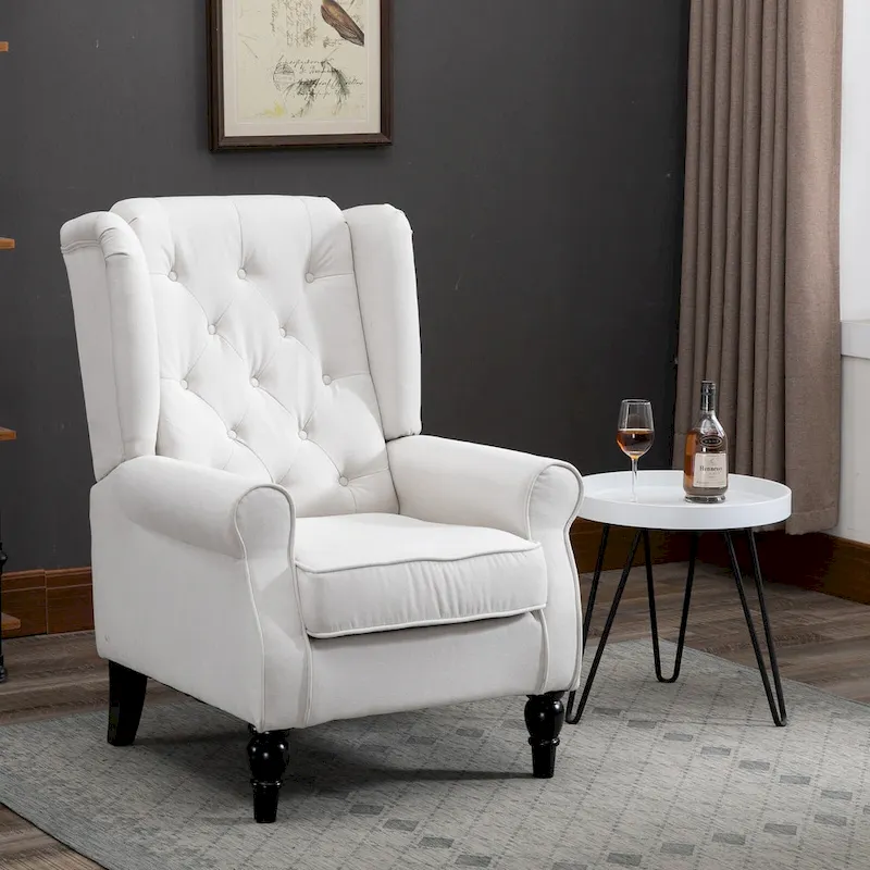 Cream White Modern 29.3 High Back Tufted Accent Chair with Wingback Design