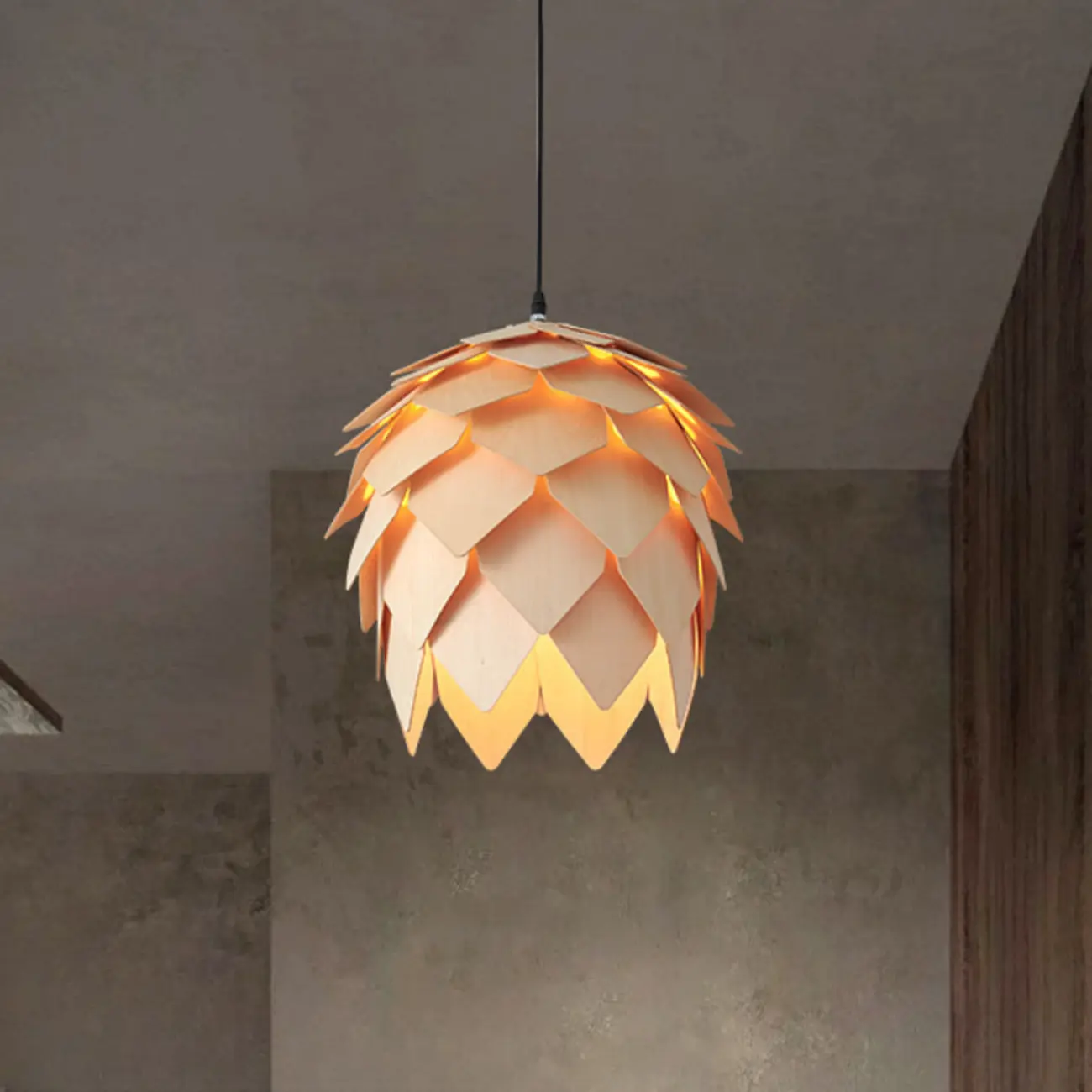 Exquisite Solid Wood Pine Cone Pendant Light Hanging Lamp
