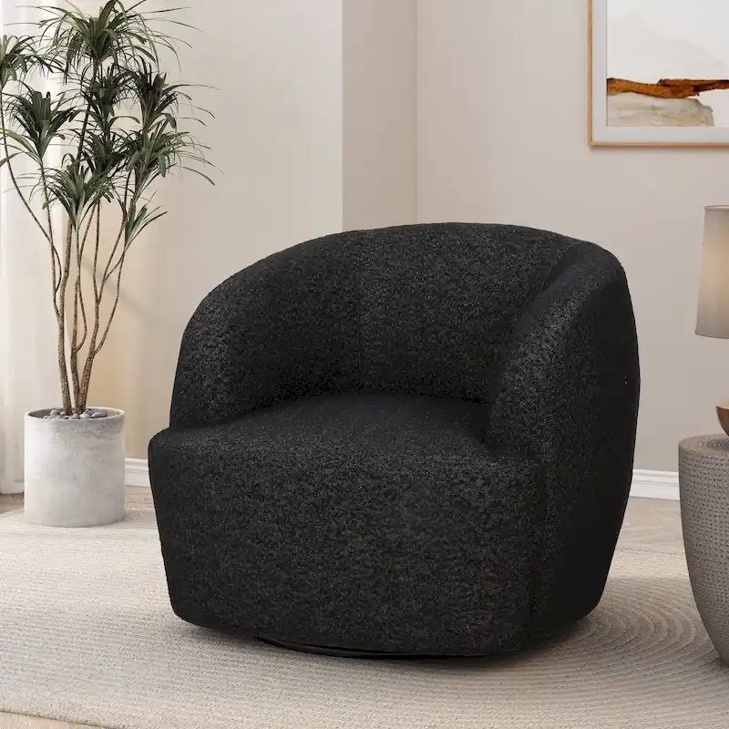 Mokena Textured Boucle Upholstered Swivel Club Chair by Christopher Knight Home