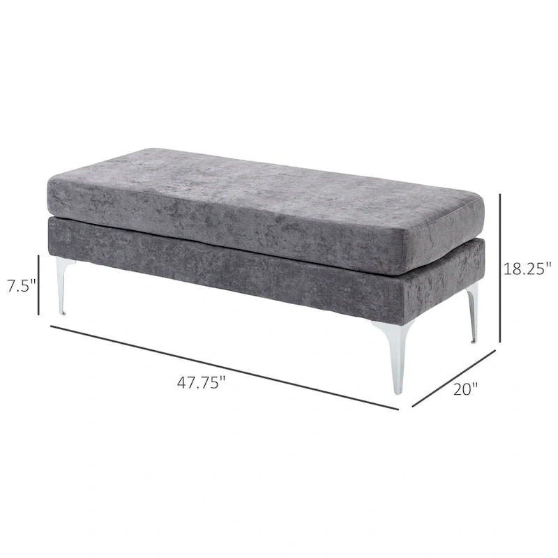 48 End of Bed Bench, Upholstered Entryway Bench with Double Layer Seat Cushions and Steel Legs, Bedroom Bench, Dark Gray