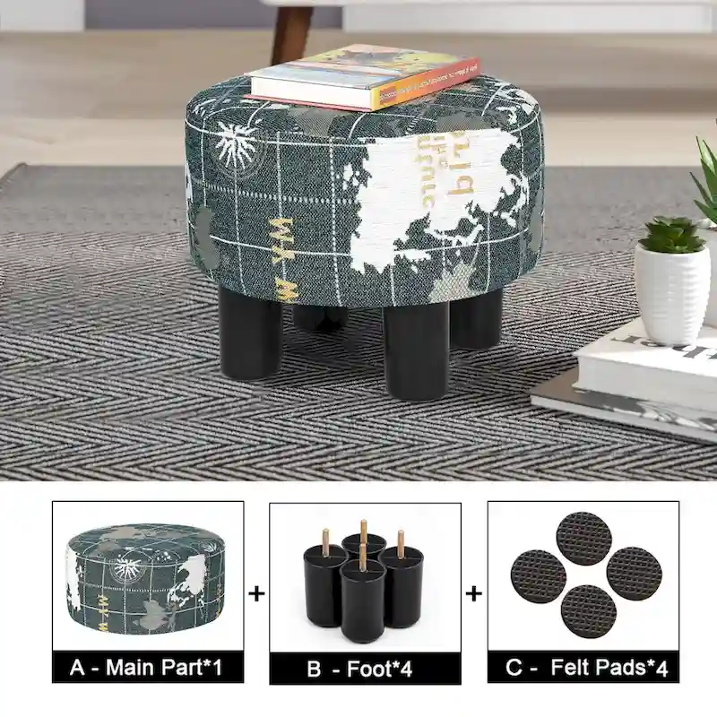 Round Fabric Ottoman Footrest