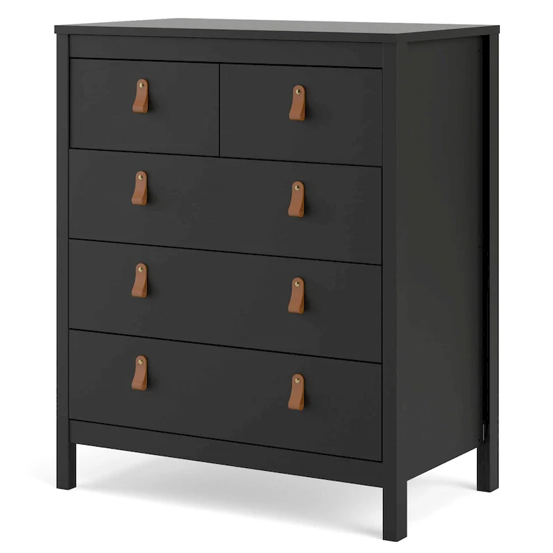 Grey 5-Drawer Chest with Leather Handles