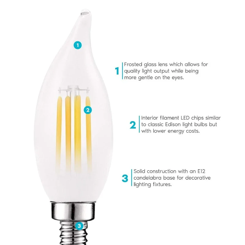 Luxrite 5W Frosted E12 LED Bulb 60W Equivalent, 2700K Warm White, 450 Lumens, Dimmable Candelabra LED Bulbs (6 Pack)