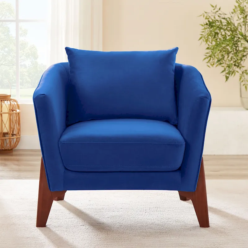 Mid-Century Modern Upholstered Accent Armchair with Rubber Wood Legs