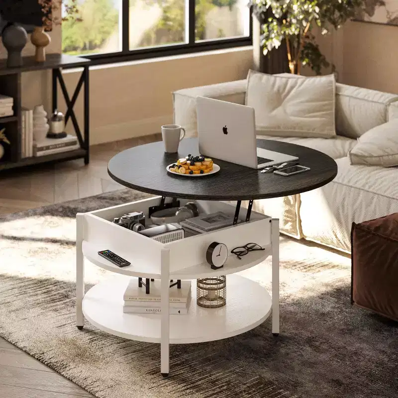 Hausource 26.77 Round Lift Top Coffee Table w/ Hidden Compartment & Storage Shelve