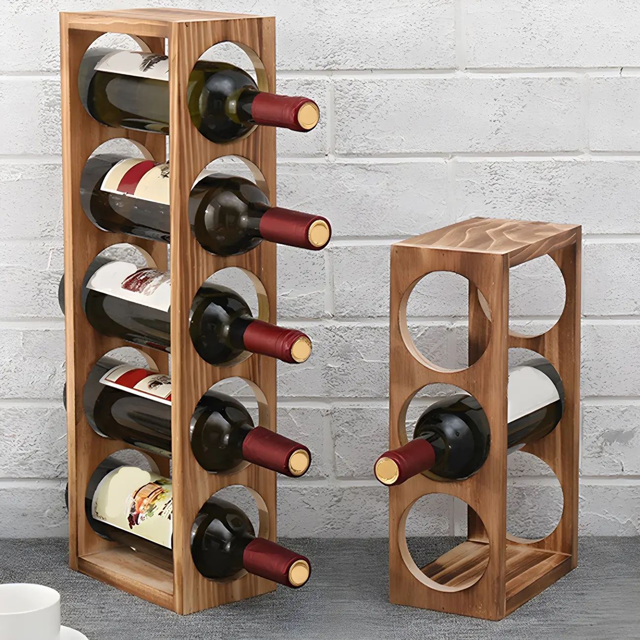 Natural Wooden Stackable Wine Rack Tabletop Wine Holder