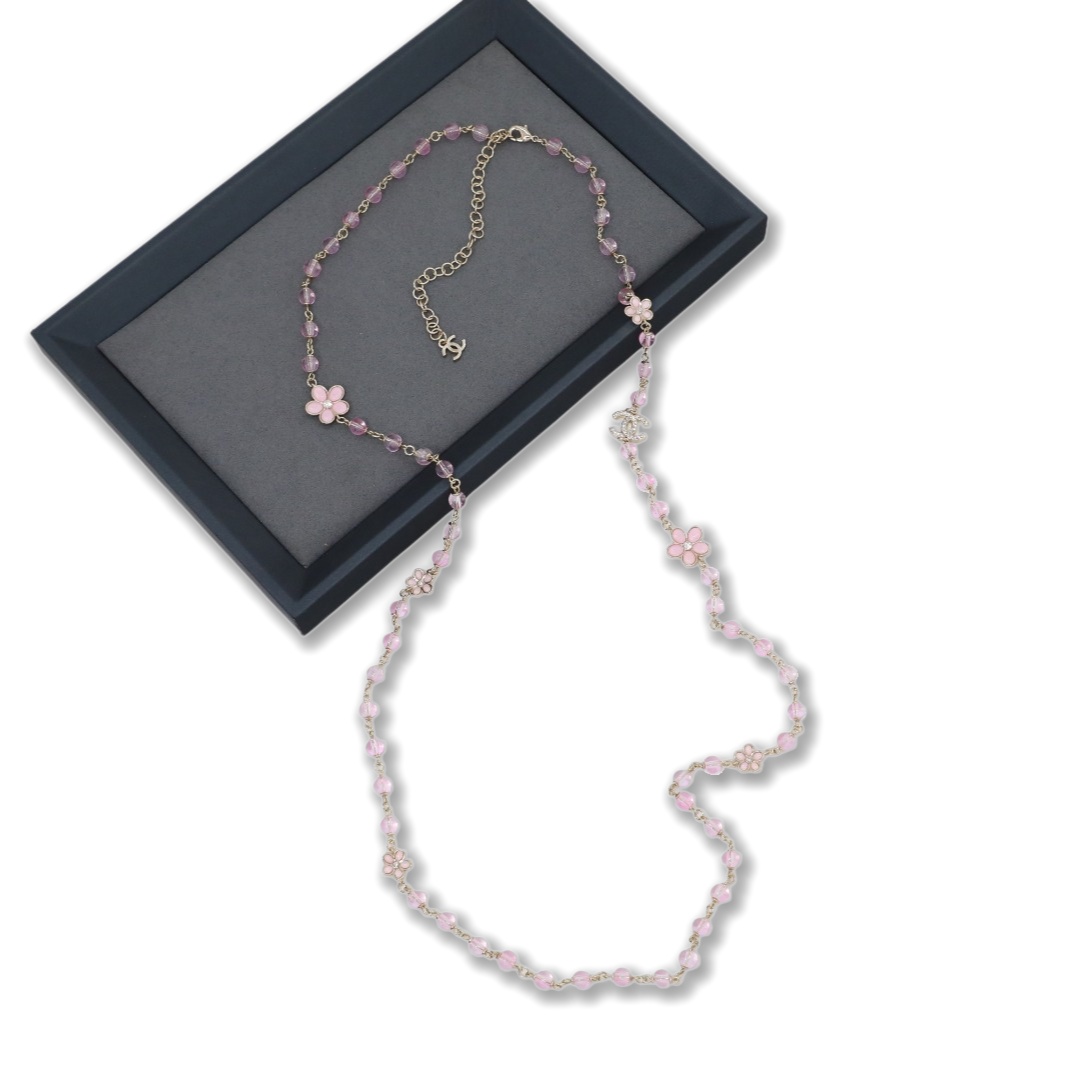 CCL114 Chanel Long Pink pearl chain sweater necklace - ccjewelryacc