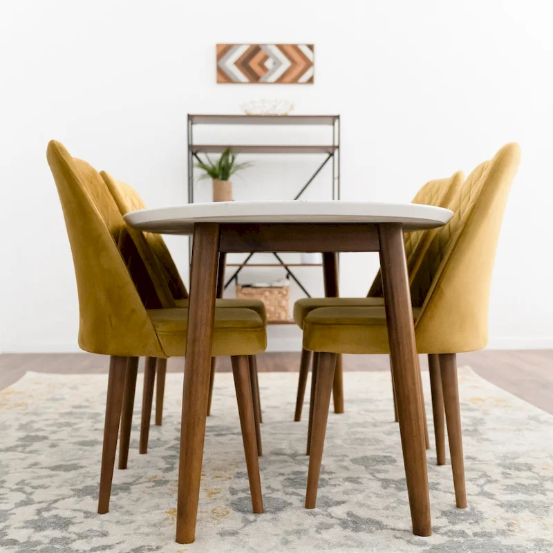 Kadenza 5-Piece Oval Dining Set w/ 4 Fabric Dining Chairs in Yellow