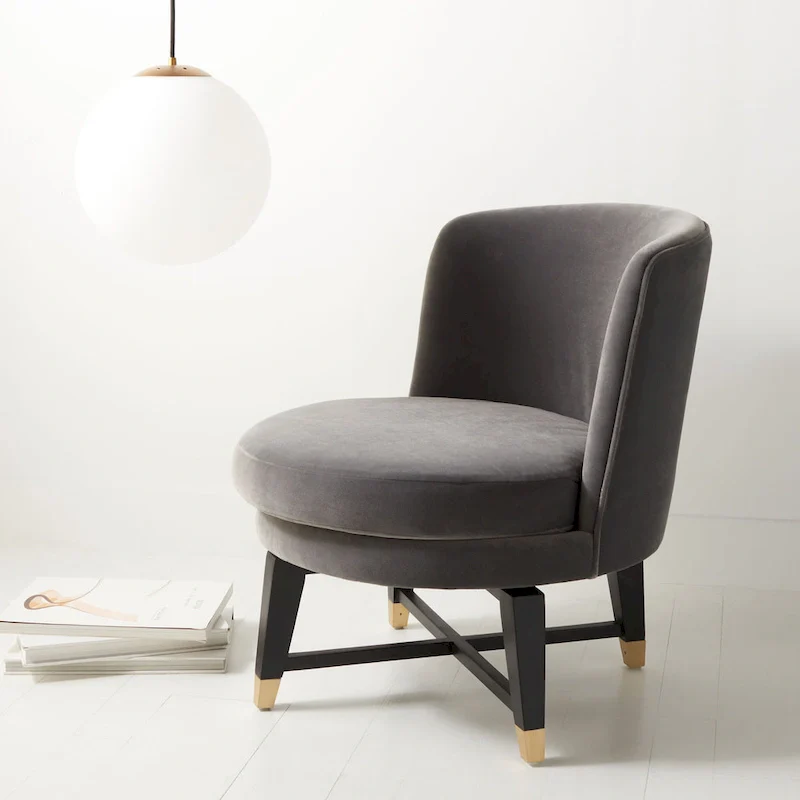 Charcoal Velvet Swivel Accent Chair, 1-Seater