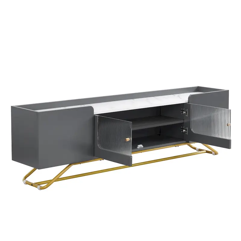 TV Console Table with Gold Frame Base