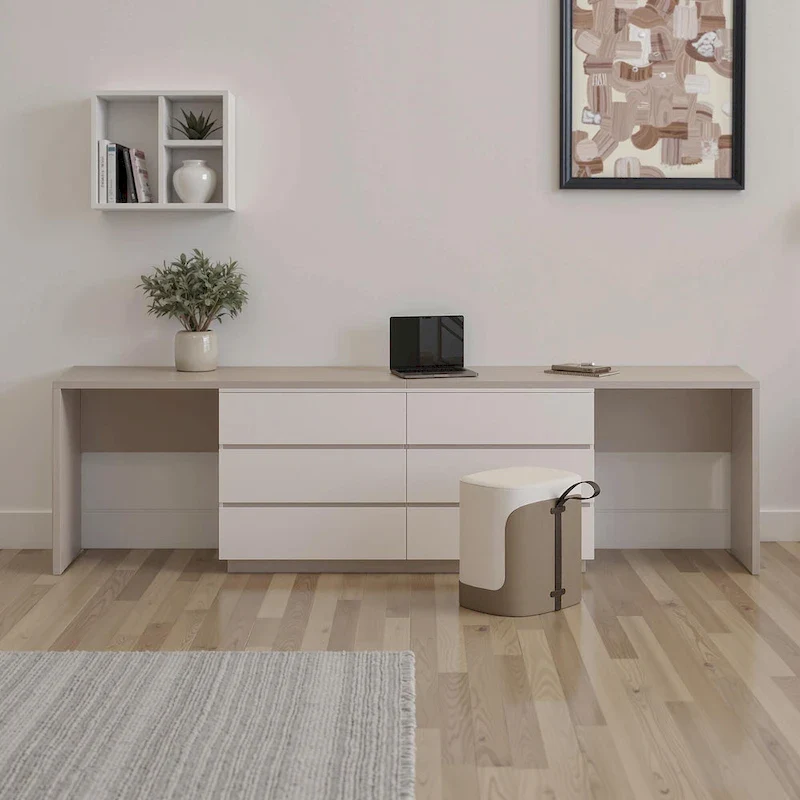 144.26 Home Office Expandable Desk With 6 Drawers