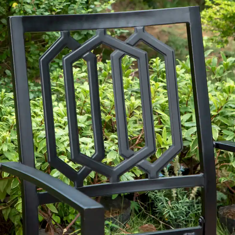 MAISON ARTS Patio Dining Set 7 Piece Metal Rectangle Patio Table with 2.6  Umbrella Hole and 6 Metal Dining Chairs, Black