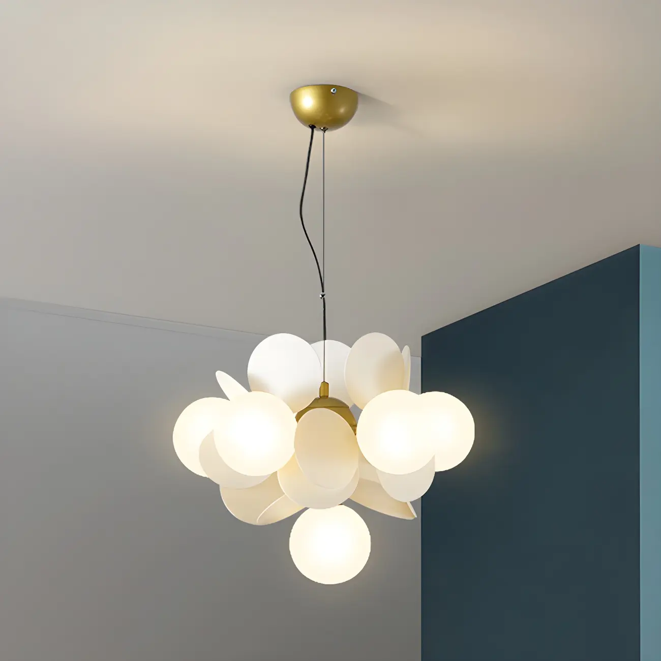 Pastel Sphere Glass and Metal Starburst Chandelier