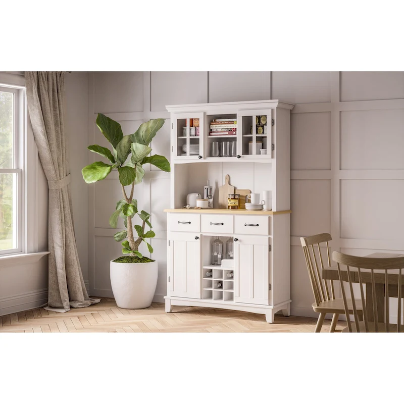 Homestyles Buffet of Buffets Off-White Server with Hutch & Wood Top