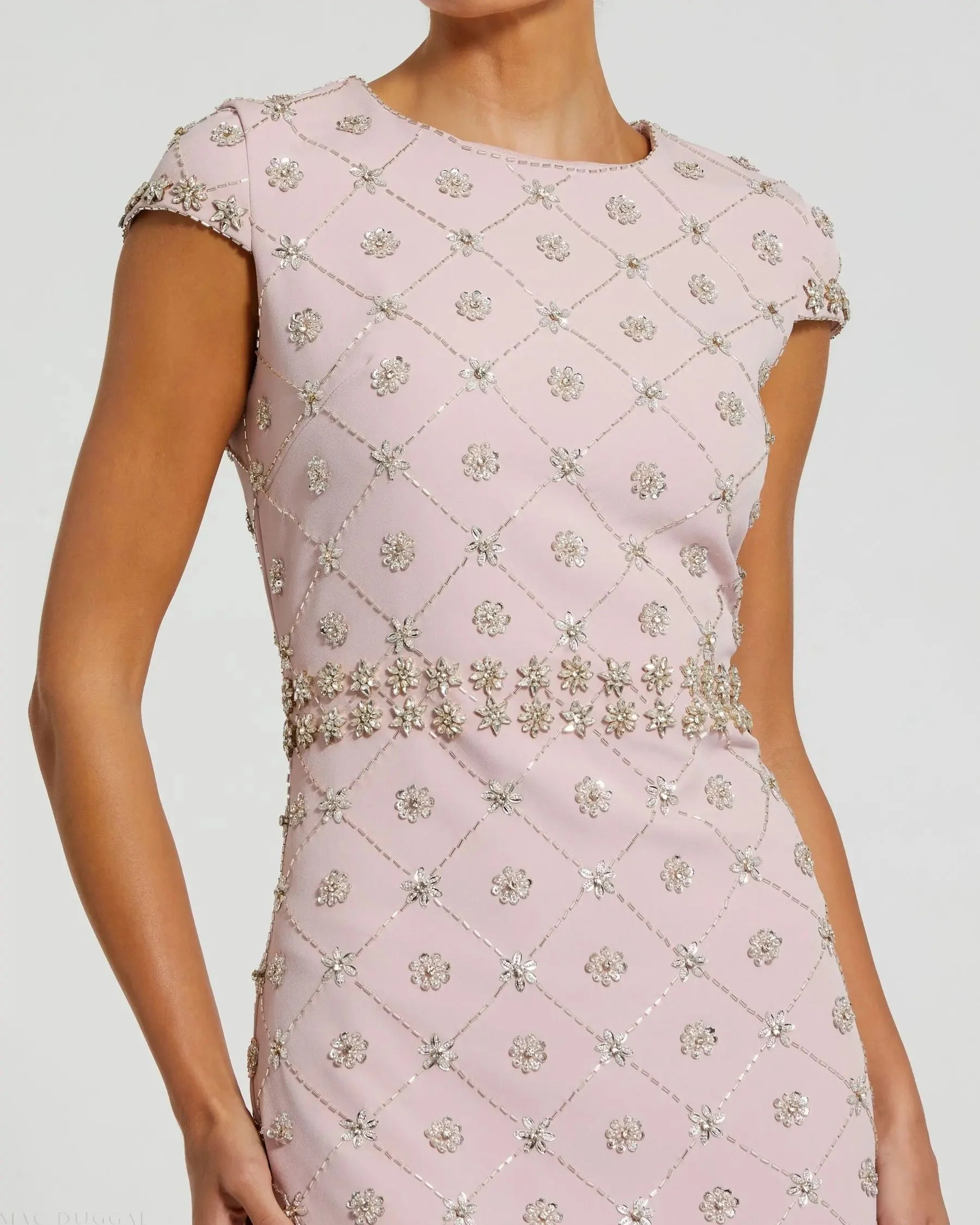 Pink Hand Embellished High Neck Midi Dress