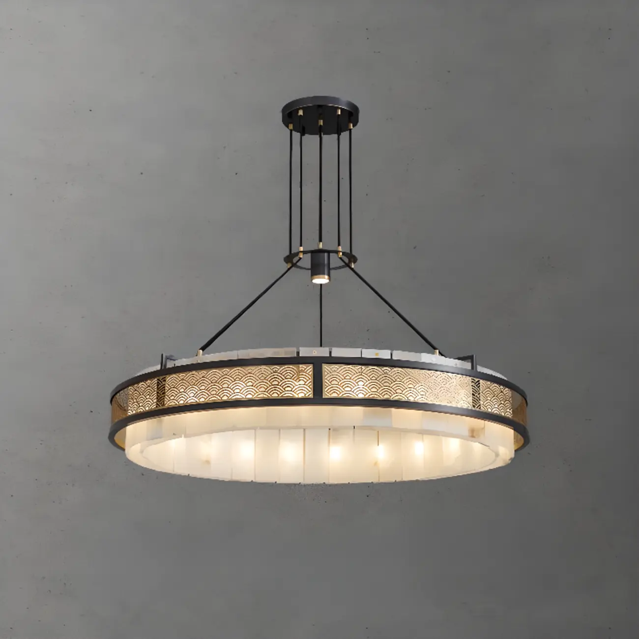 Black Metal Circle Stone Shade Modern Pendant Chandelier