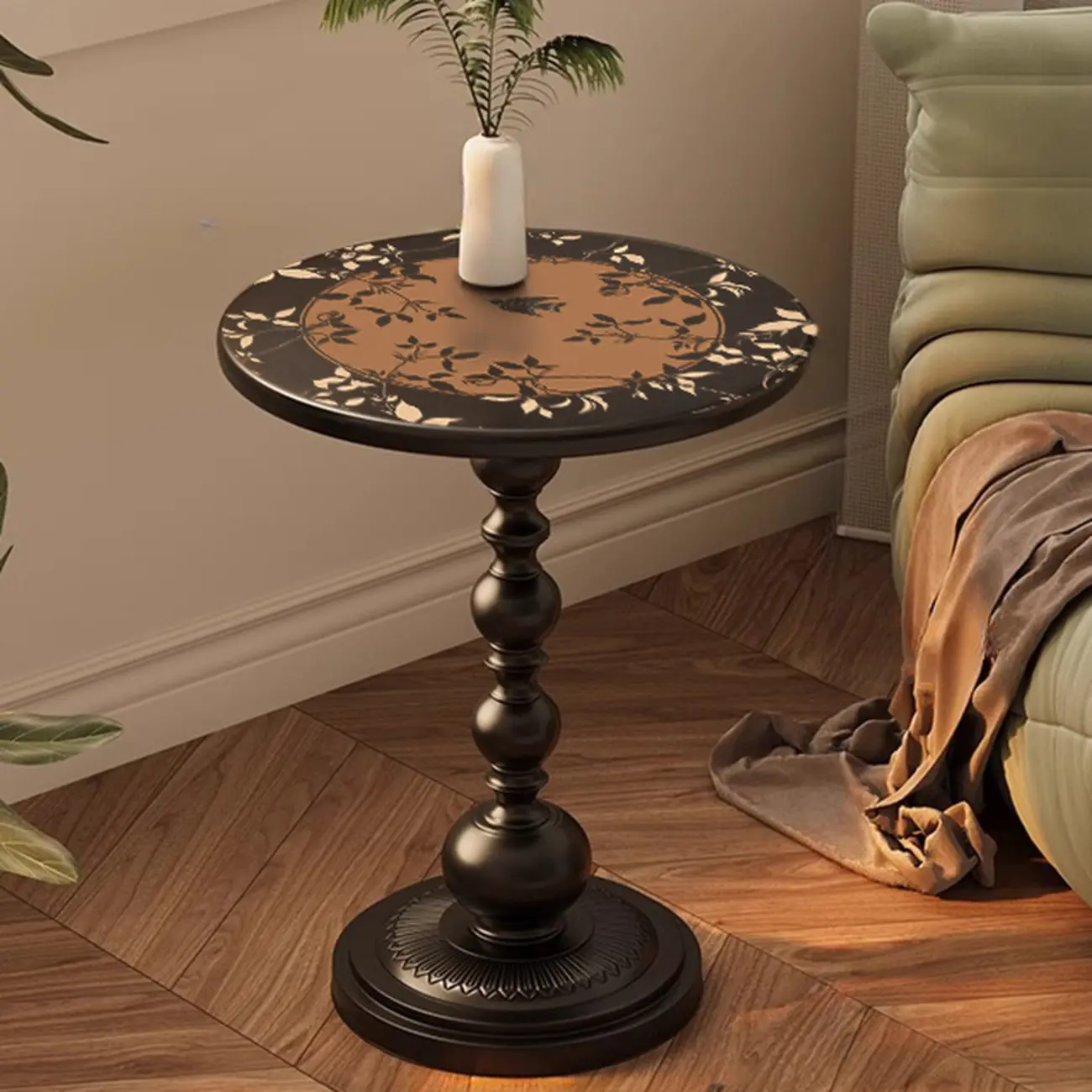 Modern Classic Iron Pedestal End Table Black-White