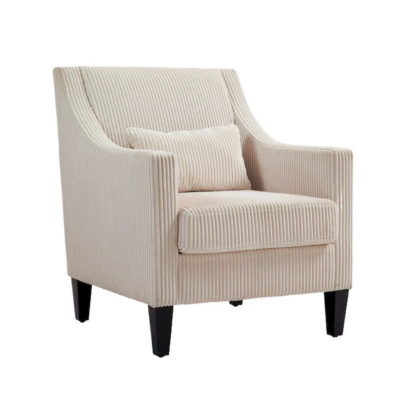 Beige Upholstered Accent Arm Chair with Scooped Arms and Rubber Wood Legs