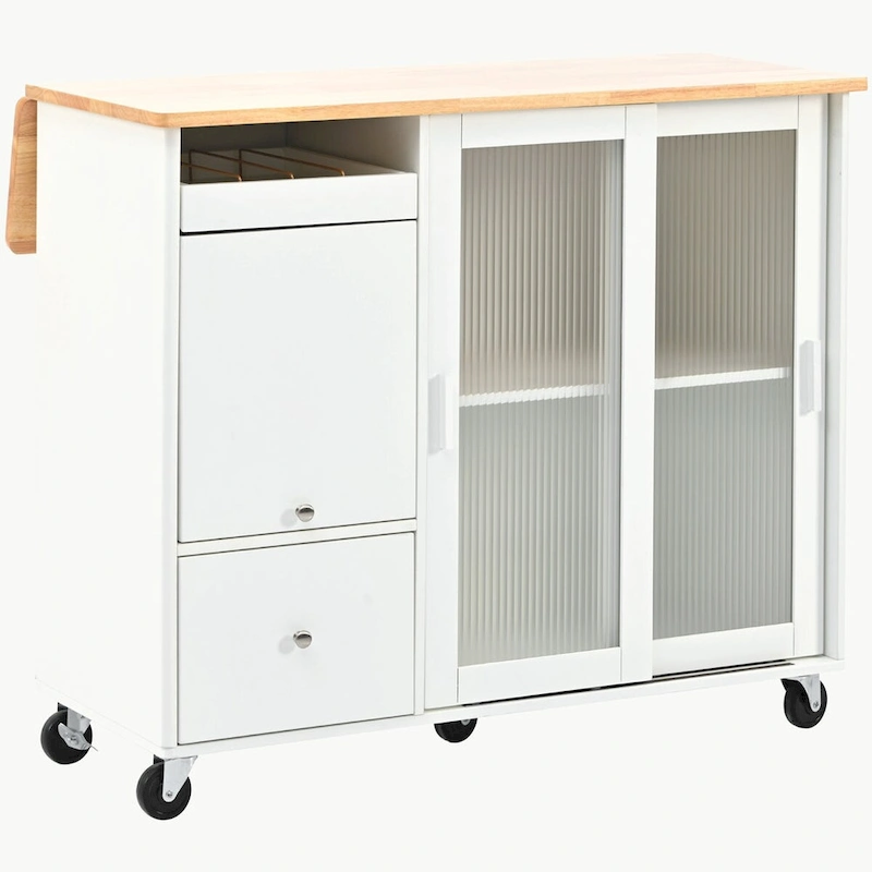 Kitchen Island with Drop Leaf and LED Light