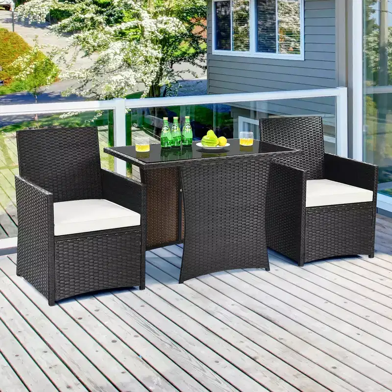 Costway 3PCS Patio Rattan Furniture Set Cushion Sofa Armrest Garden Deck