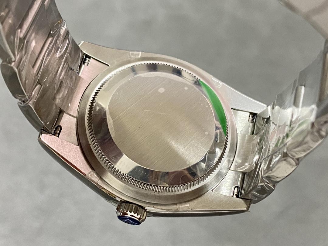 Caseback of Rolex Oyster Perpetual super clone with brushed finish and fluted edge