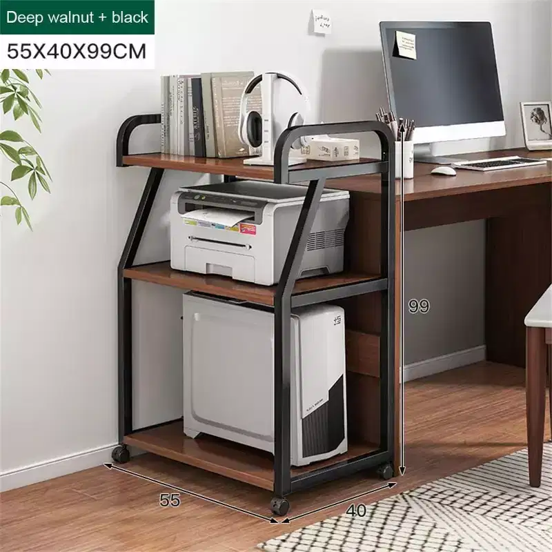 3 Tier Printer Stand with Storage Shelf, Rolling Printer Cart on Wheels, Steel Frame, Heat Press Table for Office/Home