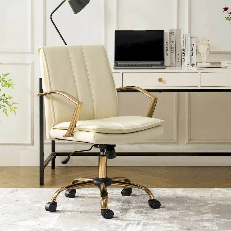 Modern Leather Rocking Office Chair with Metal Base