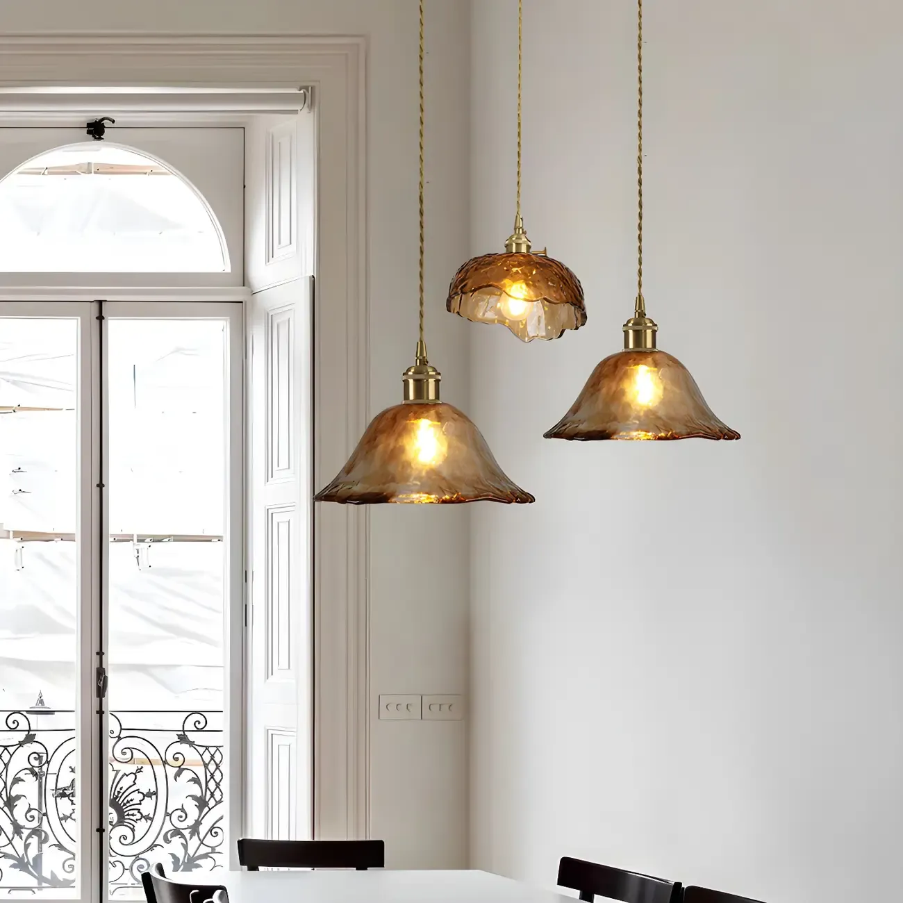 Adjustable Amber Glass Geometric Kitchen Pendant Lighting