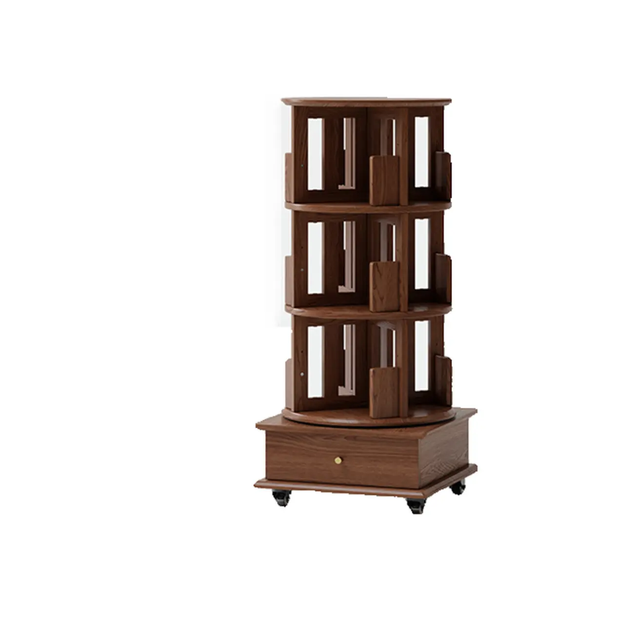 Swivel Rubberwood Vertical Open Back Bookcase with Drawer