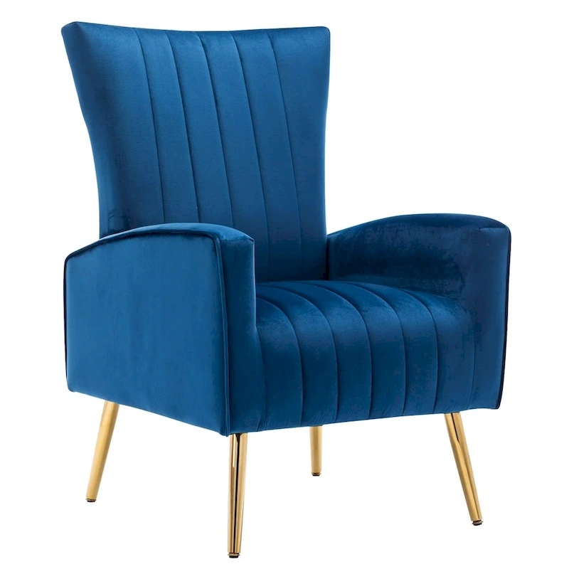 Velvet Comfy Accent Chair Cozy Arm Chair with Wingback and Gold Metal Legs