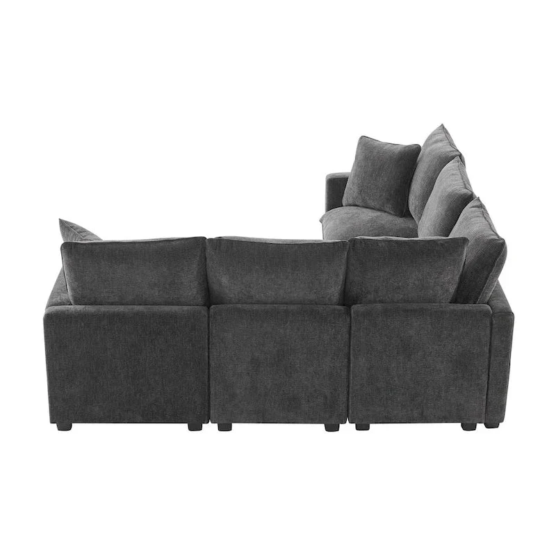 Modern L Shape Modular Sofa,Chenille Sectional Couch Set w/2 Pillows