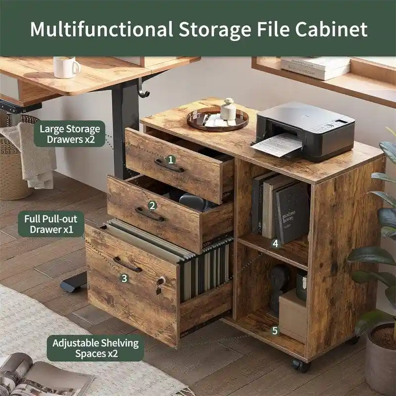 3-Drawer Mobile File Cabinet - 14.2 D x 31.5 W x 25.4 H