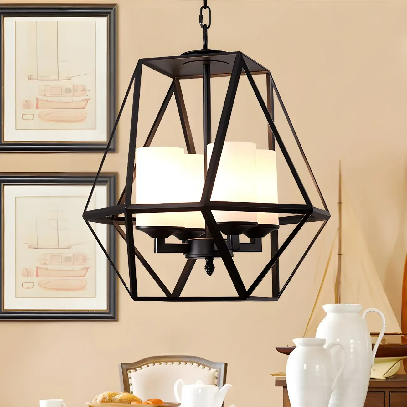 Black Geometric Iron Frame Modern Chandelier