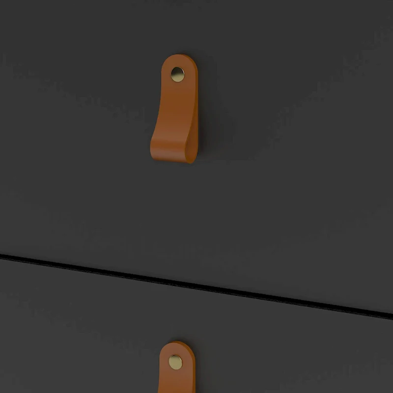 Grey 5-Drawer Chest with Leather Handles