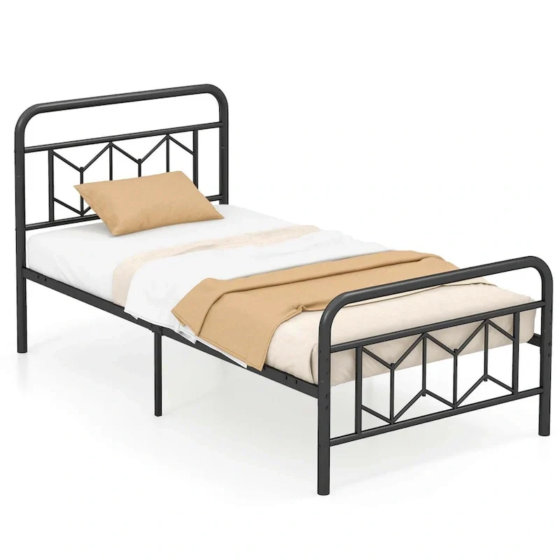 Metal Platform Bed Frame with Headboard and Under-Bed Storage