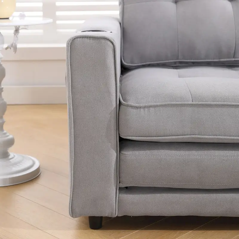 Oaks Aura Upholstered Futon Sofa with Pull-Out Sleeper Couch, Muticolour Choice Foldable Tufted Loveseat With Cup Holder