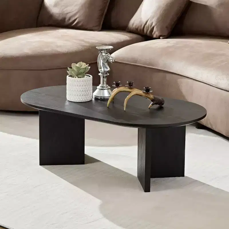 MAYEERTY 39.4 Inch Modern Wood Veneer Oval Coffee Table with MDF Base Small Center Table for Living Room Apartment Bedroom