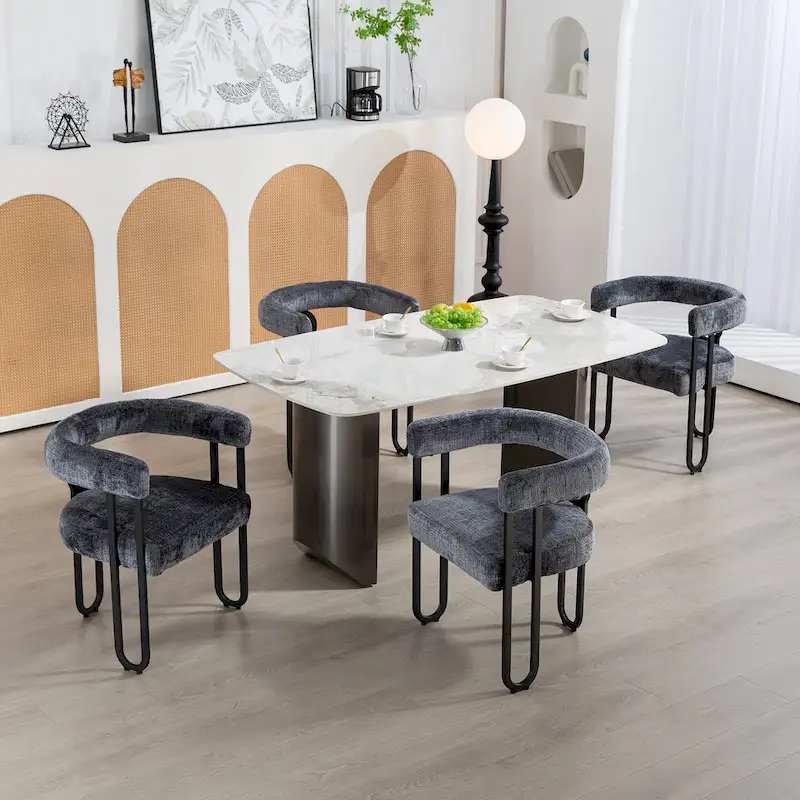 2 PCS PU Leather Upholstered Dining Chair Set wMetal Legs