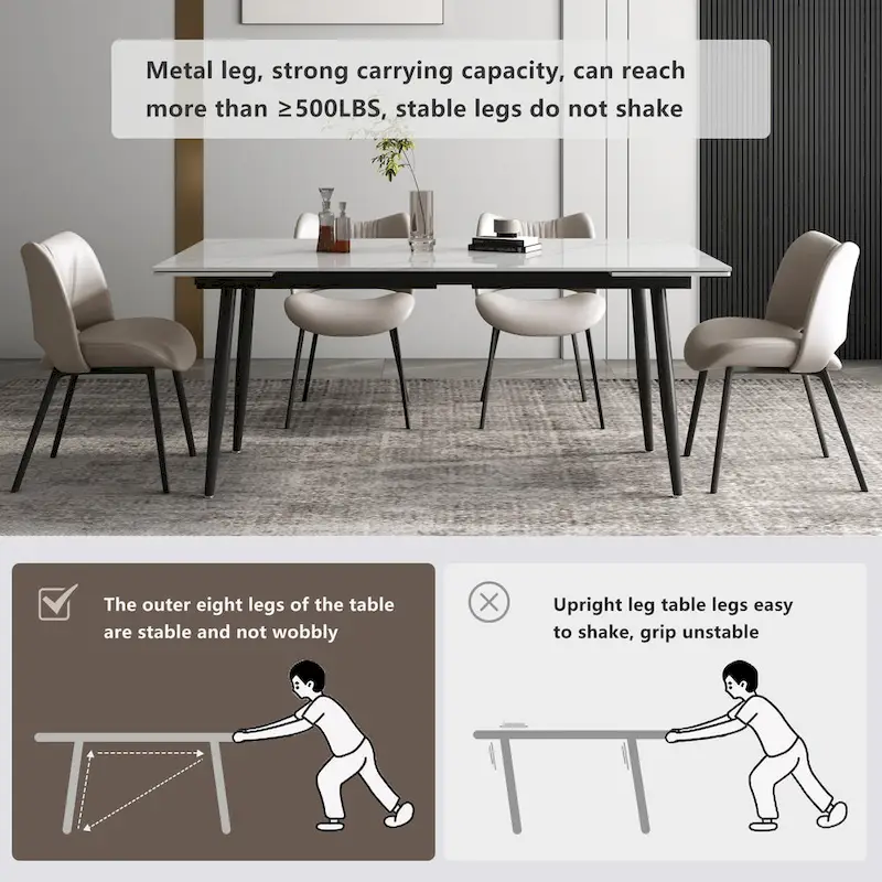 9 Piece 62.9 inch to 94.4 inch Extendable Dining Table Set with Sintered Stone Top 8 Chairs