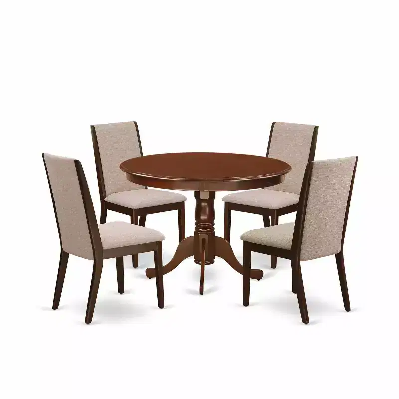 HomeStock 5-Piece Round Mahogany Finish Solid Wood Top Dining table with 4 Chairs