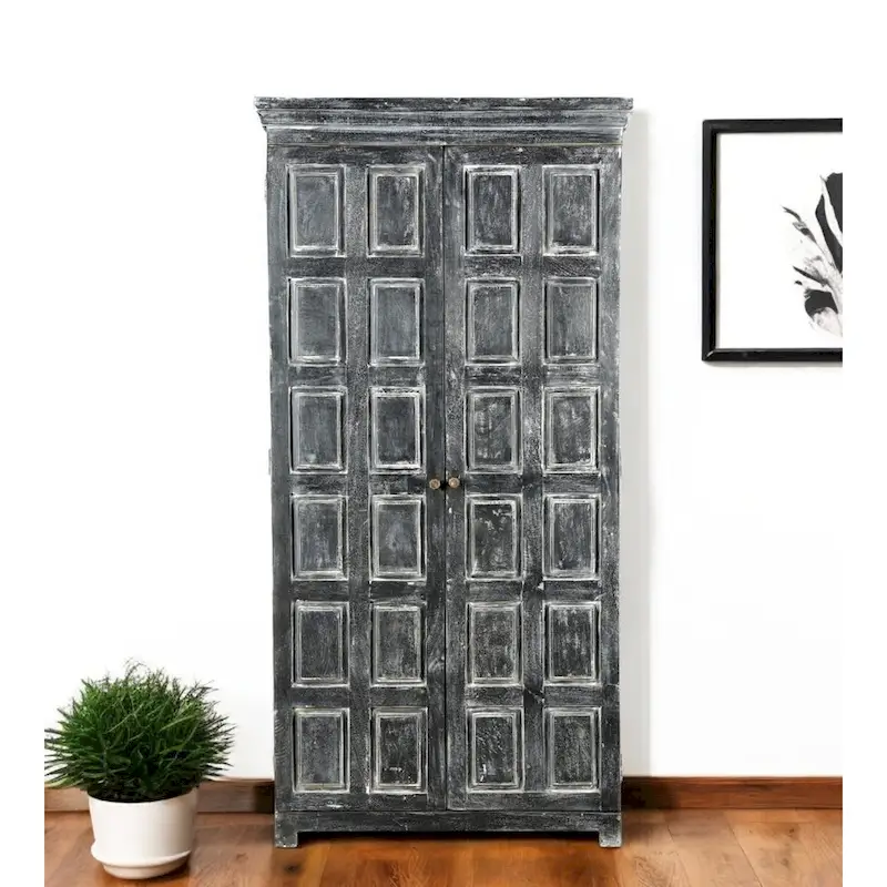 HomeRoots 72  Dark Gray Solid Wood Pantry Or Storage Closet - 36' X '72' X '18