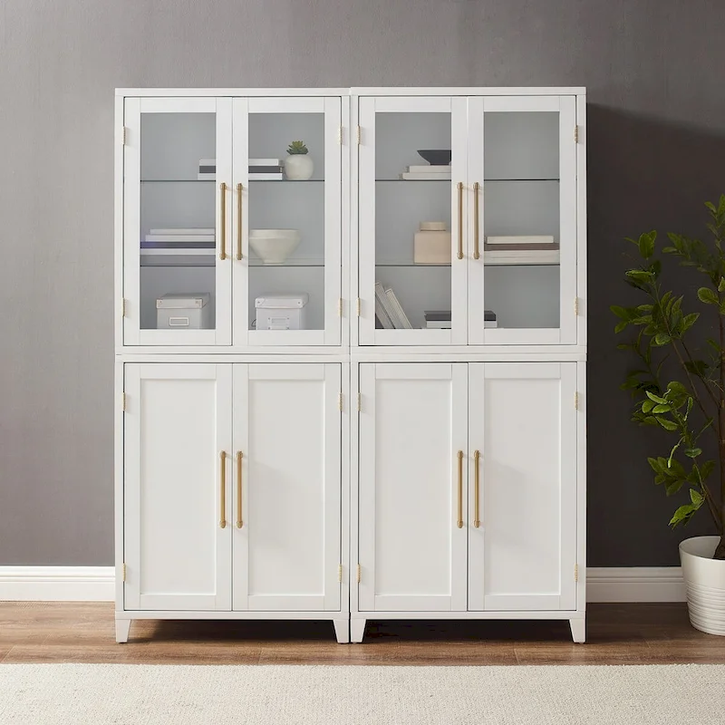 Crosley Roarke 2Pc Pantry Storage Cabinet W/Glass Door Hutch Set