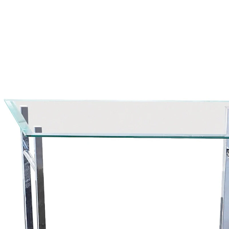 Tempered Glass Top End Table with U Shape Metal Frame, Chrome and Clear