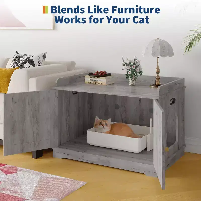 Cat Litter Box Furniture, Hidden Litter Box Enclosure 31.5 Inch - Wooden Pet House with Barn Door Ventilated Large Capacity