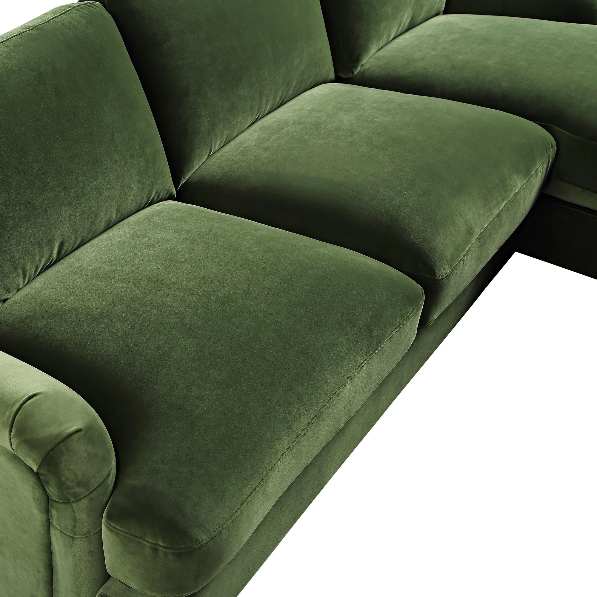 Fern Green Velvet Sofa, Grande Chaise Sofa Right Hand Facing