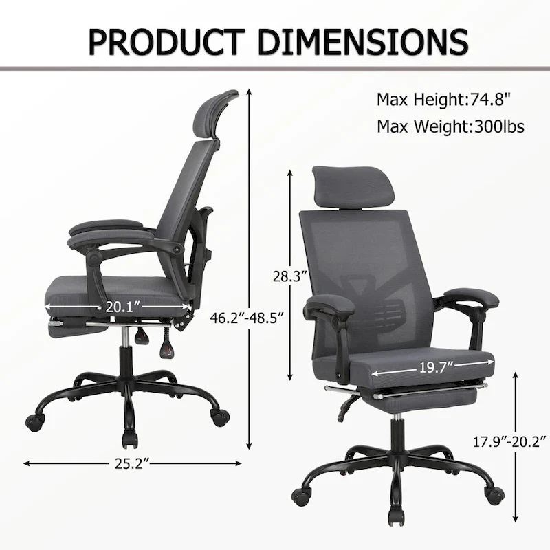 Office Chair With Foot Rest Ergonomic Swivel Mesh Task Office Chair
