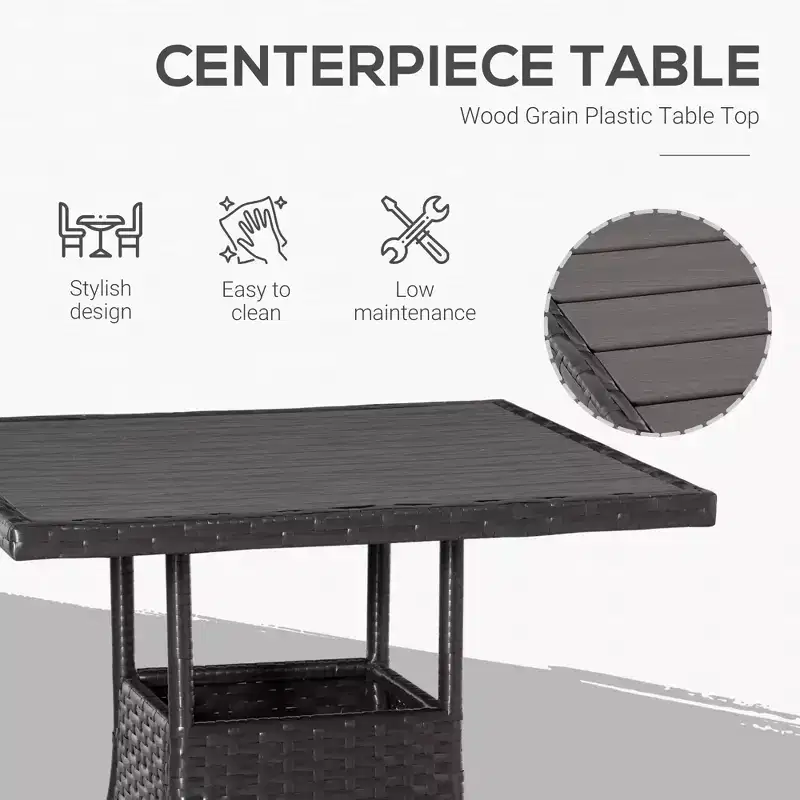 3 Piece Patio Bistro Set, PE Wicker Furniture Conversation Set w/ Tufted Cushion Reclining Chairs & Coffee Table